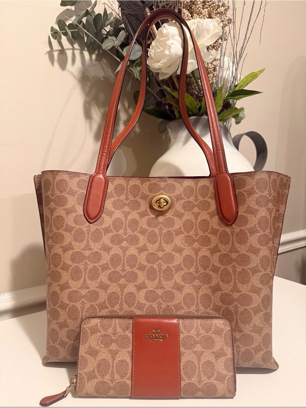 Coach Willow Tote In Signature Canvas with matching wallet. EUC - Picture 1 of 13